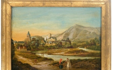 Figures in a Village - Painting
