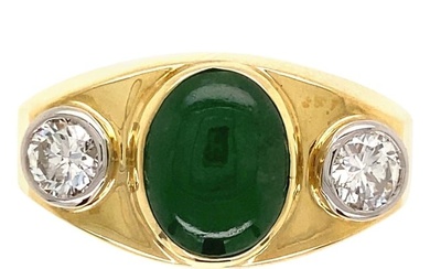 Fine Mens Jade and Diamond 3-Stone Gold Signet Ring Estate Fine Jewelry