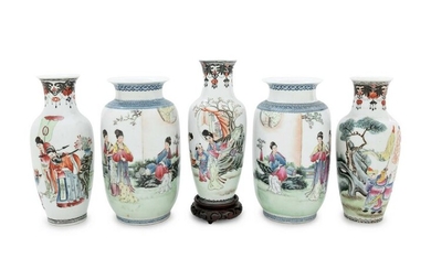 Five Chinese Famille Rose Porcelain Vases