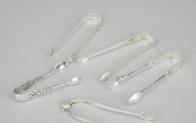 Five George III and Later Silver Sugar Tongs, mainly