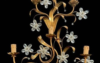 Five-light applique in gold metal and moose crystals