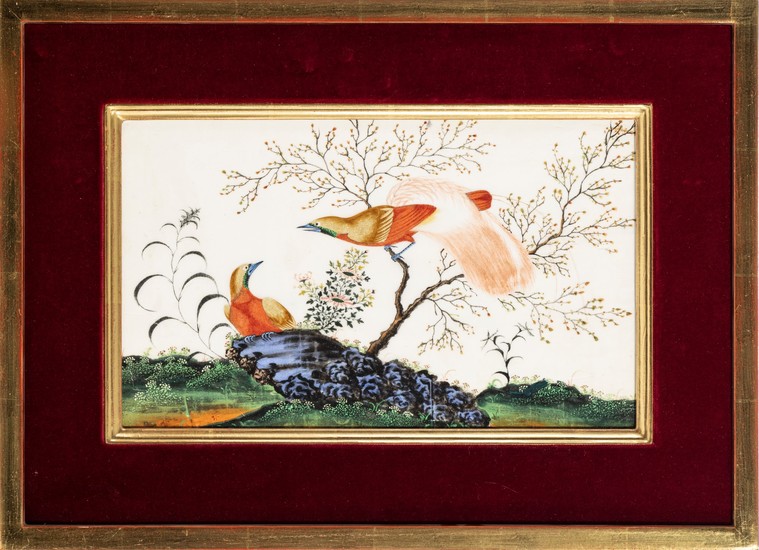 Flowers and birds, 2 gouache on paper, China, Canton, 19th century, 27,5x19 cm and 28x19 cm (paintings)
