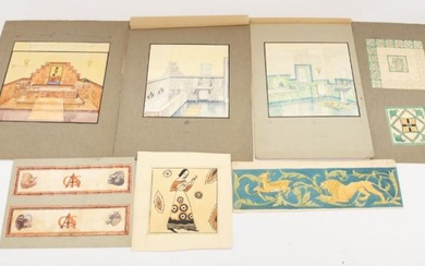 Folio of drawings, watercolours, oils by Walter Curtis 1920s designs...