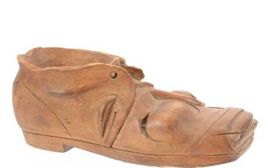 Folk Art Carved Wooden Shoe