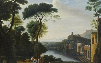 Follower of Jan Frans van Bloemen, called l'Orizzonte, Flemish 1662-1749- Classical figures in an Italianate landscape; oil on canvas, 101 x 127 cm.