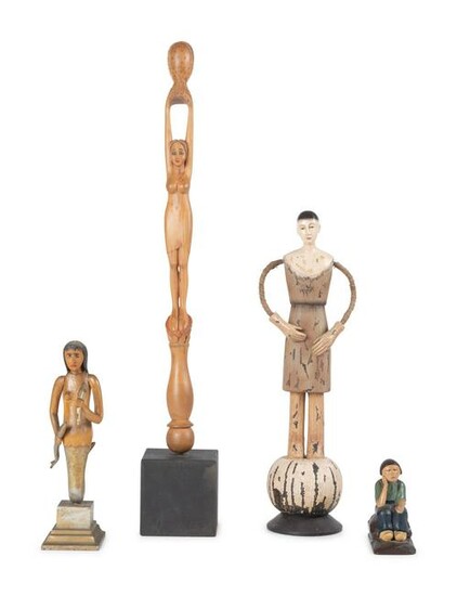 Four Carved and Painted Wooden Folk Art Figures