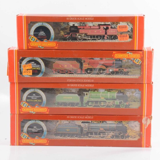 Four Hornby OO gauge model railway locomotives, R380, R376; R257; R055.