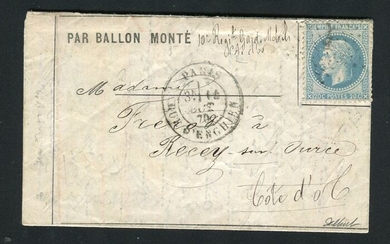 France 1870 - Rare Balloon Mail ‘Le Jean Bart’ No. 2 or ‘Le Jules Favre’ No. 1 (October 14th, 1870) bound for Tours