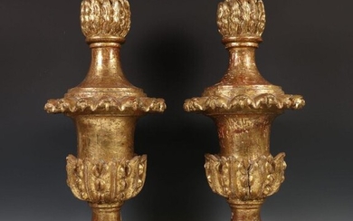 France, a pair of gilded wooden vase ornaments,...