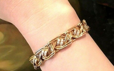 French Diamond and 18k Gold Wide Link Bracelet 1.30 ctw