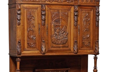 French Henri II Style Carved Walnut Buffet a Deux Corps, 19th c., H.- 104 1/2 in., W.- 61 in., D.