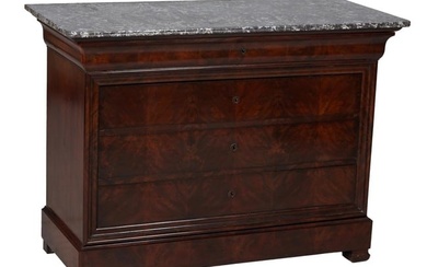 French Louis Philippe Marble Top Walnut Commode, mid 19th c., H.- 37 1/2 in., W.- 51 in., D.- 23 in.