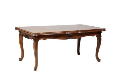French Louis XV Style Parquetry Walnut Extension Dining Table, 20th c., H.- 30 in., W.- Closed- 67