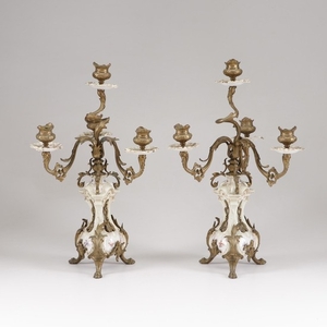 French Ormolu Mounted Porcelain and Bronze Candelabra, 19th Century