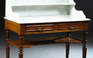 French Provincial Carved Walnut Marble Top Washstand