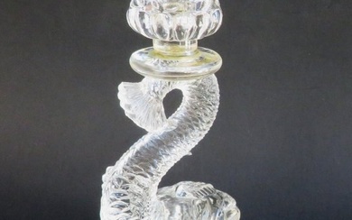 French Vallerysthal Portieux Crystal Glass Candle Holder, Heraldic Dolphin