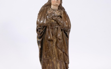 Full-round carved wooden statue in walnut of Our Lady of Sorrows, original polychromy, 2nd half 16th century