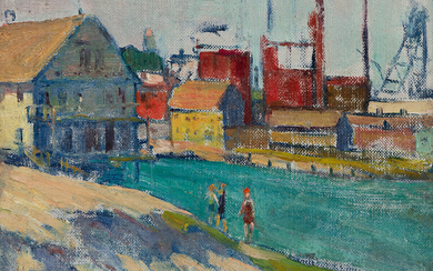 GERTRUDE FISKE Boston Waterfront. Oil on canvas board, circa 1919-22. 254x355 mm; 10x14...