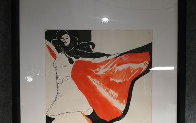 GRUAU René, « femme à la cape », aquarelle et gouache sur papier. 41x33cm