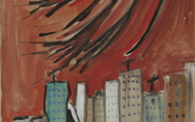 Genia Berger (1907-2000) - The Gulf War in Tel Aviv, Watercolor on Paper.