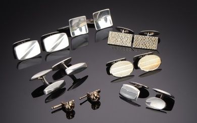 Georg Jensen and others Collection of silver cufflinks and collar buttons of 8 kt. gold (14)