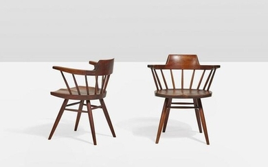 George Nakashima (1905-1990) Captain - Special order Pair of chairs Walnut Model created in 1961 H