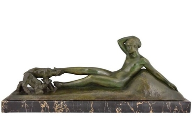 Georges Gori - Lapointe editeur cire perdue - Art Deco bronze sculpture nude with kids 80 cm