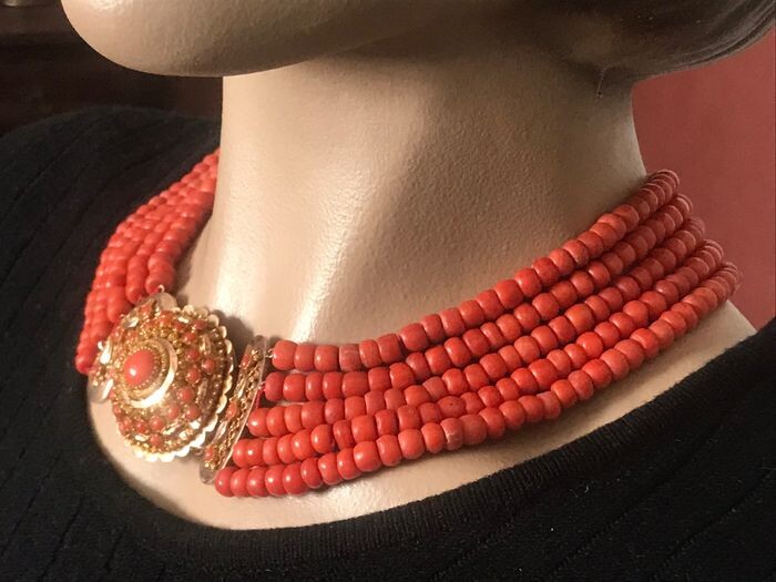 Gold, Coral - Necklace