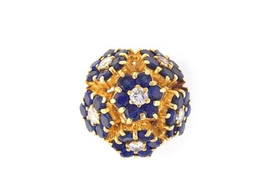 Gold, Diamond and Sapphire Flower Ring