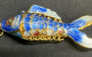Gold Tone Enameled Fish Pendant, Jewelry