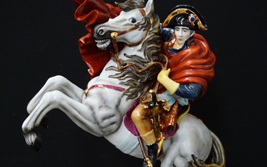 Grande statue en porcelaine - "Napoléon à cheval" - Polychrome - H : 55 cm...