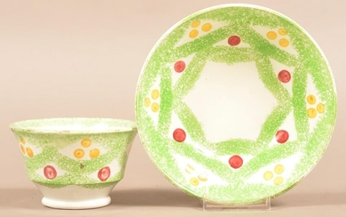 Green Spatterware China Christmas Balls Cup & Saucer.
