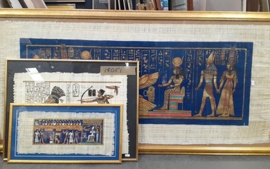 Group of (3) Ancient Egyptian Style Papyrus Works (largest: 78 x 160cm)