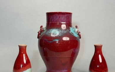 Group of Three Chinese Jun Flambe Porcelain Vases, 19/20th Century