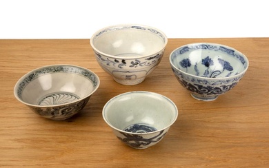 Group of four blue and white bowls Chinese, 16th Century...