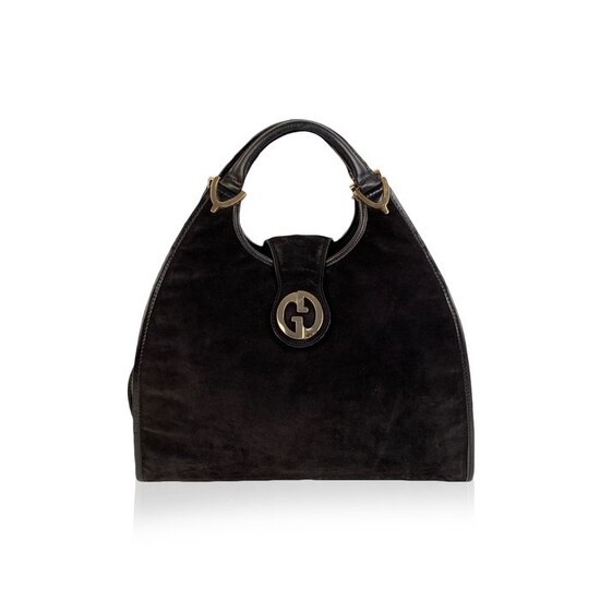 Gucci - Vintage Black Suede Stirrup Hobo Bag Handbag