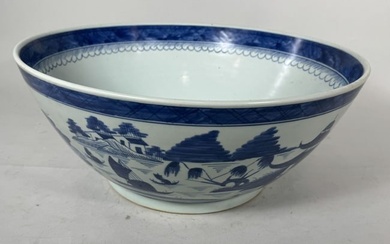 HUGE CHINESE BLUE AND WHITE PUNCH BOWL, 16" X 6.5"