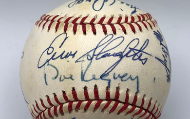 Hall of Famers & Stars ONL Baseball Signed by (19) with Bill Rigney, Mark Fidrych, Enos Slaughter, Bill Lee (Beckett)