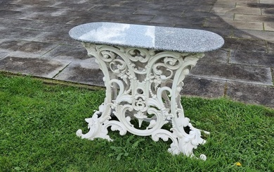Hand-crafted Cast Iron Base, Marble top - Side table - Wood