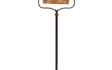 Handel Bronze Floor Lamp, Steuben Aurene Shade