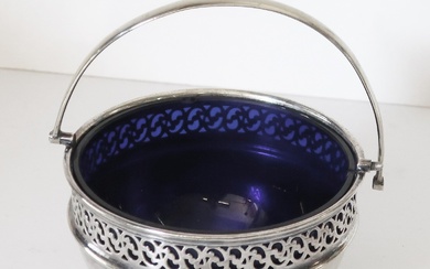 Handle bowl with blue glass insert, mount silver plated, height...