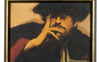 Haunting Portrait of a Man, Signed F. Wolf