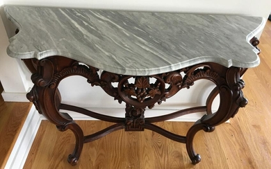 Heavily Carved Marble Top Console Table