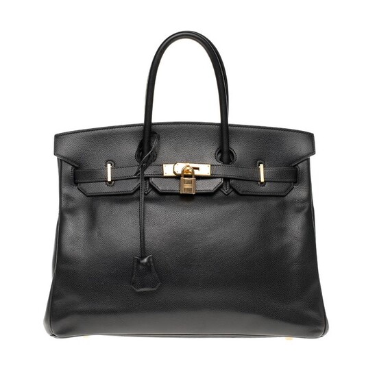 Hermès - Birkin 35 epsom noir, garniture en métal plaqué or Handbag