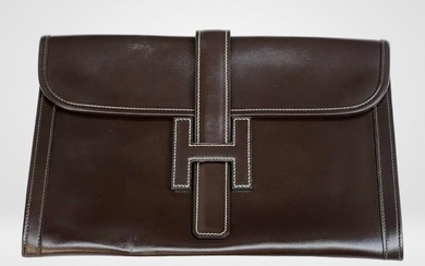 Hermes Brown Soft Leather Jige Clutch/ Bag