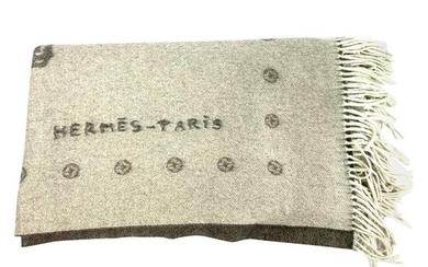 Hermes Paris Dark and Light Grey Cashmere Throw Blanket