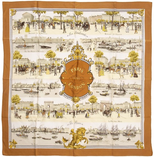Hermès Paris, carré en twill de soie "Paris - London 1850" par Ledoux