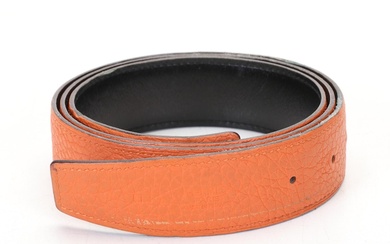 Hermès Reversible Leather Belt In Orange Pebble and Smooth Black, No Buckle