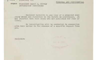 Hoover, J. Edgar — [Harry S. Truman] | J. Edgar Hoover's File on Harry Truman