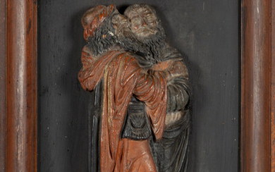 Il bacio di Giuda, scultura in terracotta policroma, inizi sec.XVII h.cm.39, cornice...